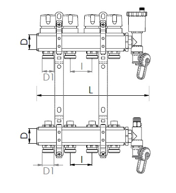 Scheda tecnica - Collettori in ottone con vitoni term., detentori, sfiato