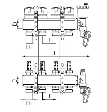 Scheda tecnica - Collettori in ottone con vitoni term., flussimetri, sfiato