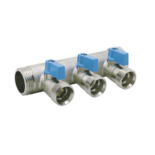 3 ways male manifold Euroconus with incorporated ball valves