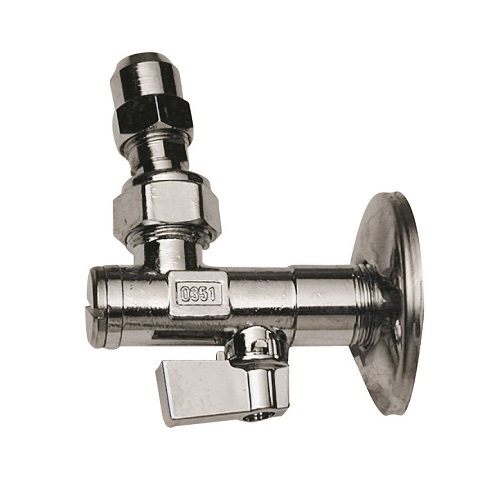 Ball angle valve with filter, articulated joint and long nut