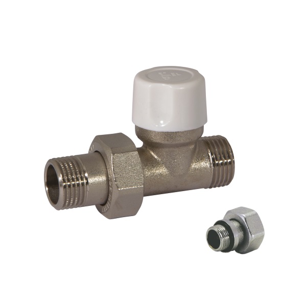 Straight lockshield-valve for copper,multilayer and Pex pipe
