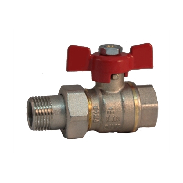 Pipe union MF ball valve PN 40 with butterfly handle