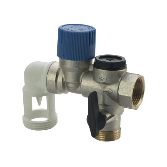 Angle safety group with check and ball valve for boiler