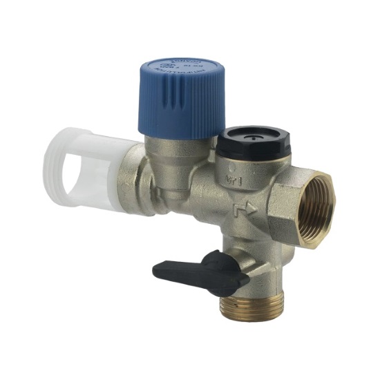 Straight safety group with check and ball valve for boiler