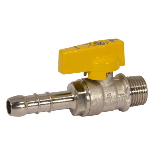 Male gas ball valve with hose attachment UNI 7141 standard