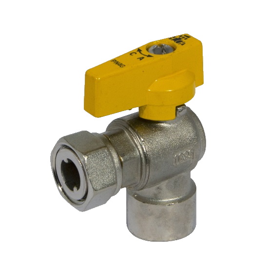 Angle ball valve with female connection and sliding nut